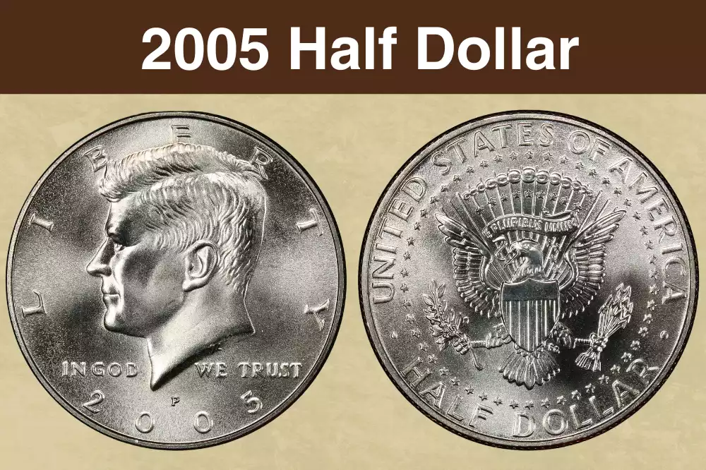 2005 Kennedy half dollar obverse and reverse showing standard business strike versus Satin Finish SP variety