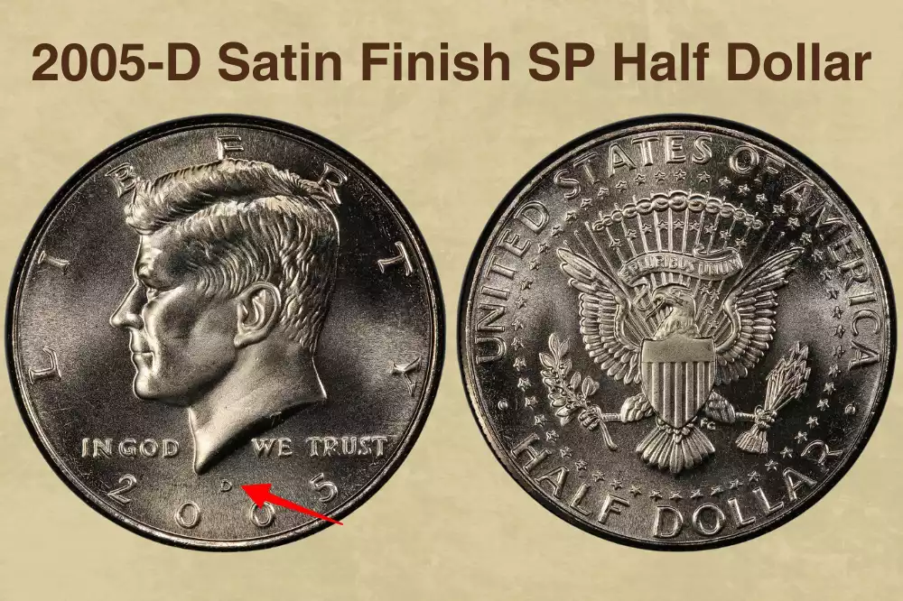 Side-by-side comparison of 2005-P regular strike and 2005 Satin Finish half dollar surface textures